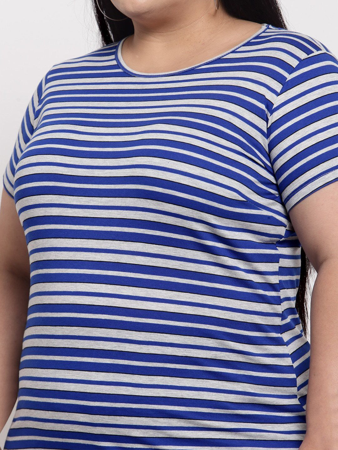 plusS Women Plus Size Blue Striped T-shirt