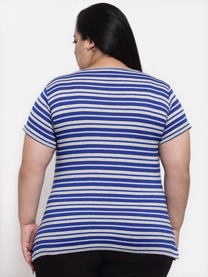 plusS Women Plus Size Blue Striped T-shirt