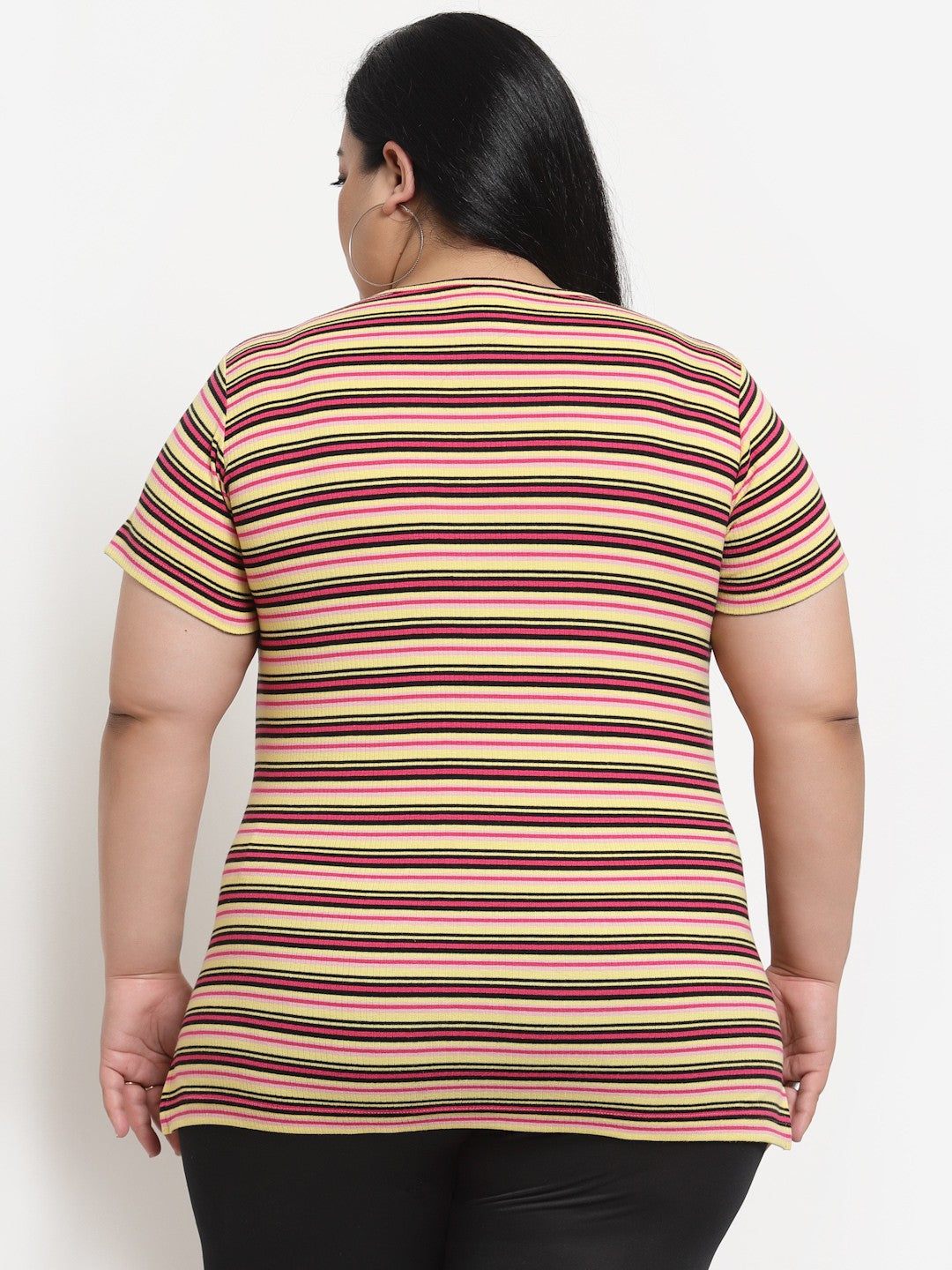 plusS Plus Size Women Multicoloured Striped T-shirt