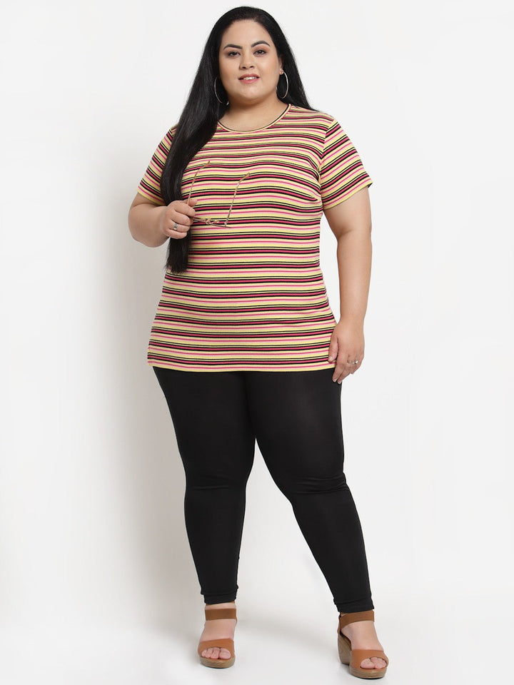 plusS Plus Size Women Multicoloured Striped T-shirt