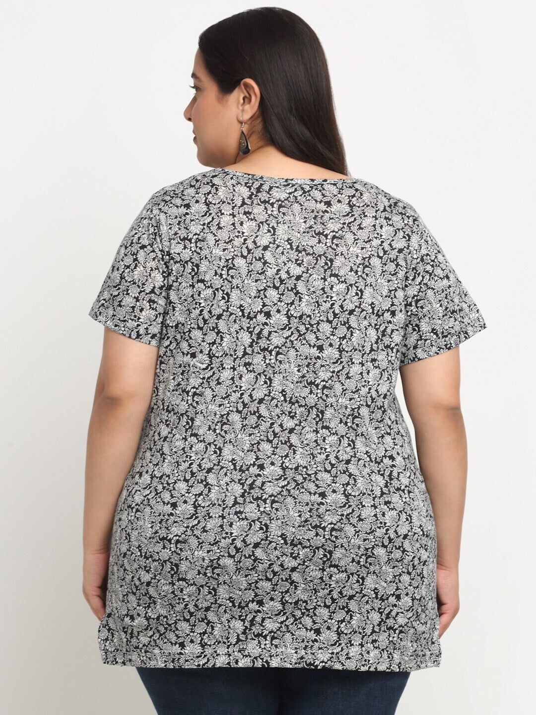 plusS Plus Size Floral Printed Longline Cotton T-shirt