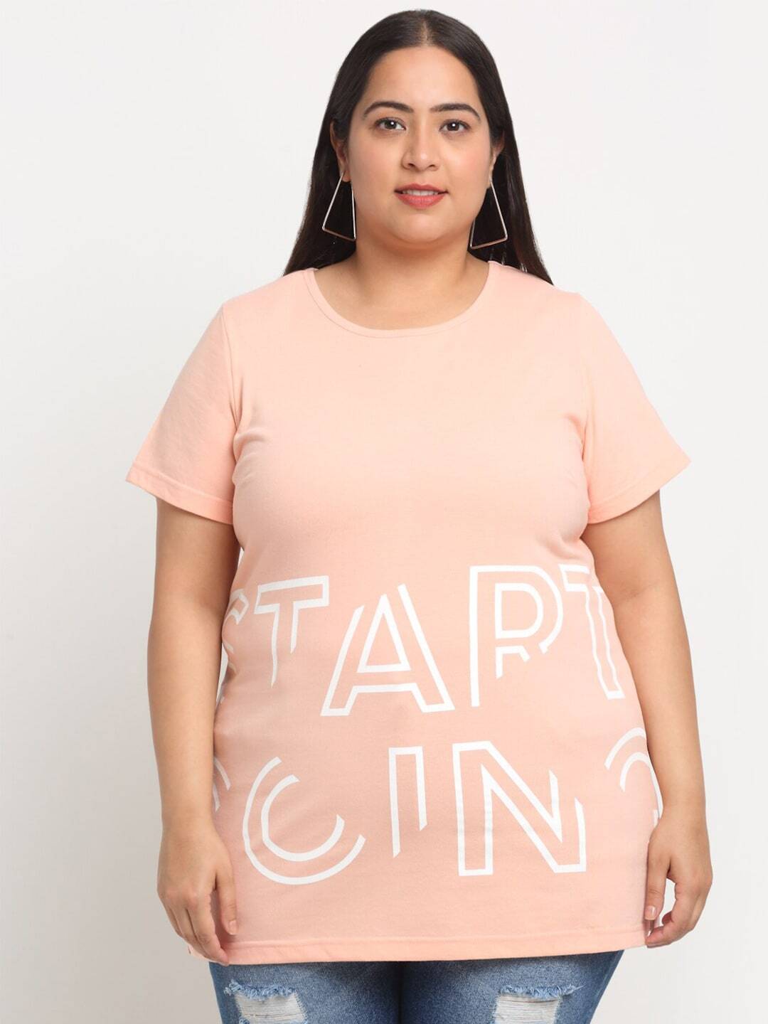 plusS Plus Size Typography Printed Cotton T-shirt