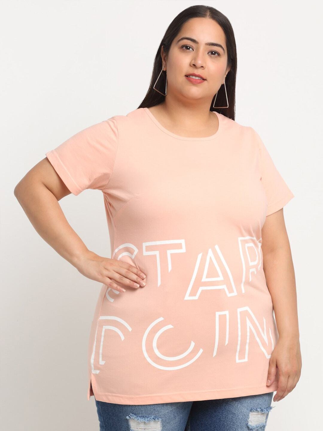 plusS Plus Size Typography Printed Cotton T-shirt