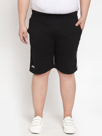 plusS Men Black Solid Regular Fit Sports Shorts