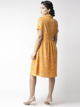 plusS Women Mustard Yellow  White Floral Print Shirt Dress