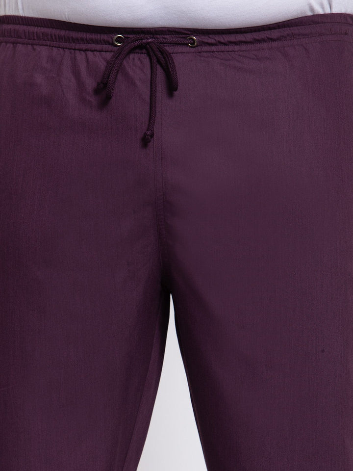 plusS Men Purple Solid Straight-Fit Cotton Track Pants