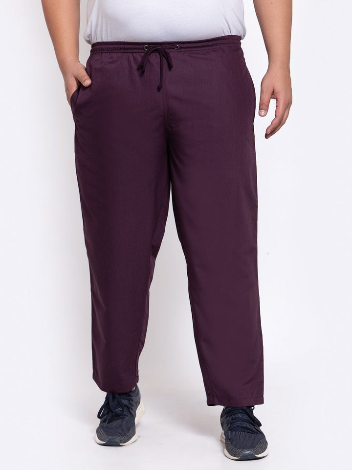 plusS Men Purple Solid Straight-Fit Cotton Track Pants