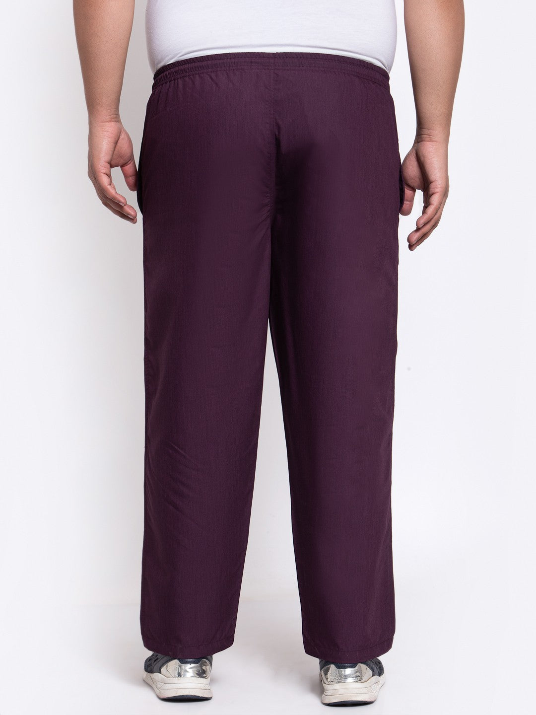 plusS Men Purple Solid Straight-Fit Cotton Track Pants