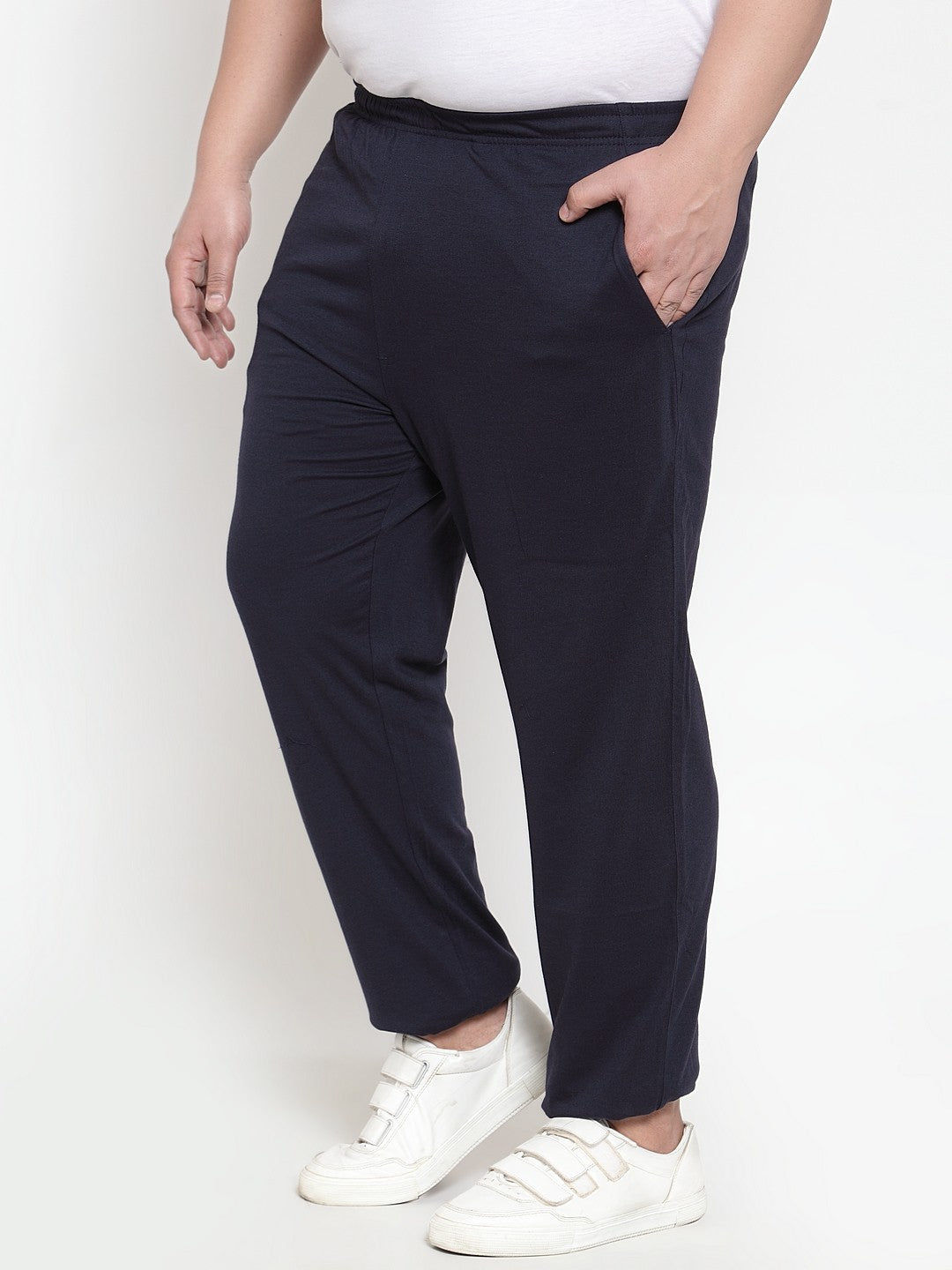 plusS Men Navy Blue Solid Track Pants