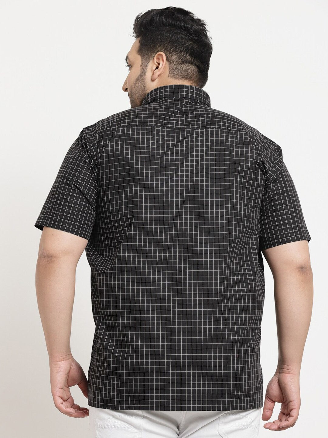 plusS Plus Size Men Black Grid Tattersall Checks Checked Cotton Casual Shirt