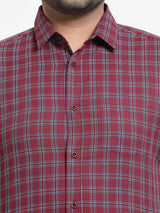 plusS Men Plus Size Maroon Checked Casual Shirt