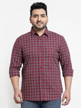 plusS Men Plus Size Maroon Checked Casual Shirt