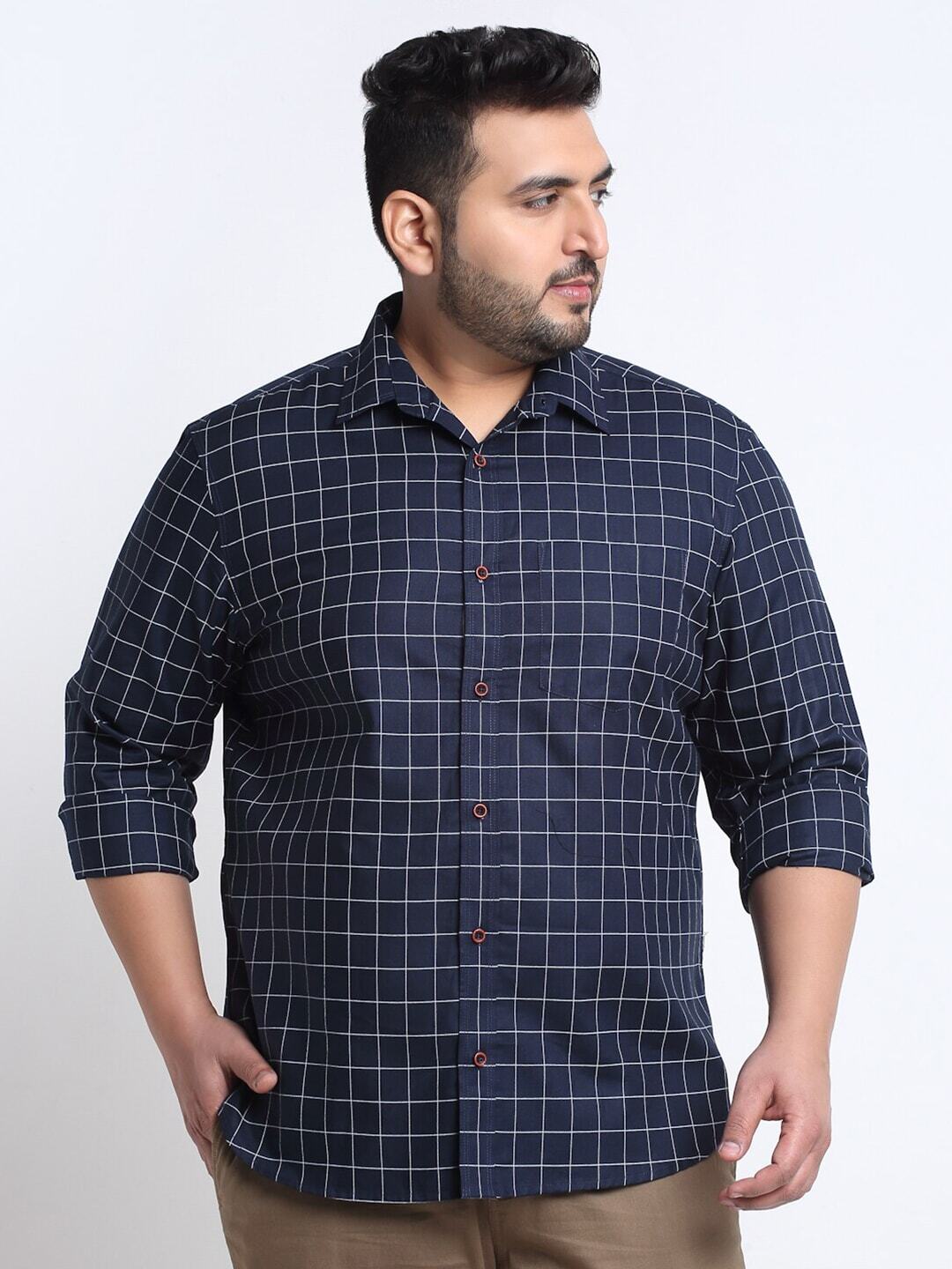 plusS Plus Size Tattersall Checks Cotton Casual Shirt