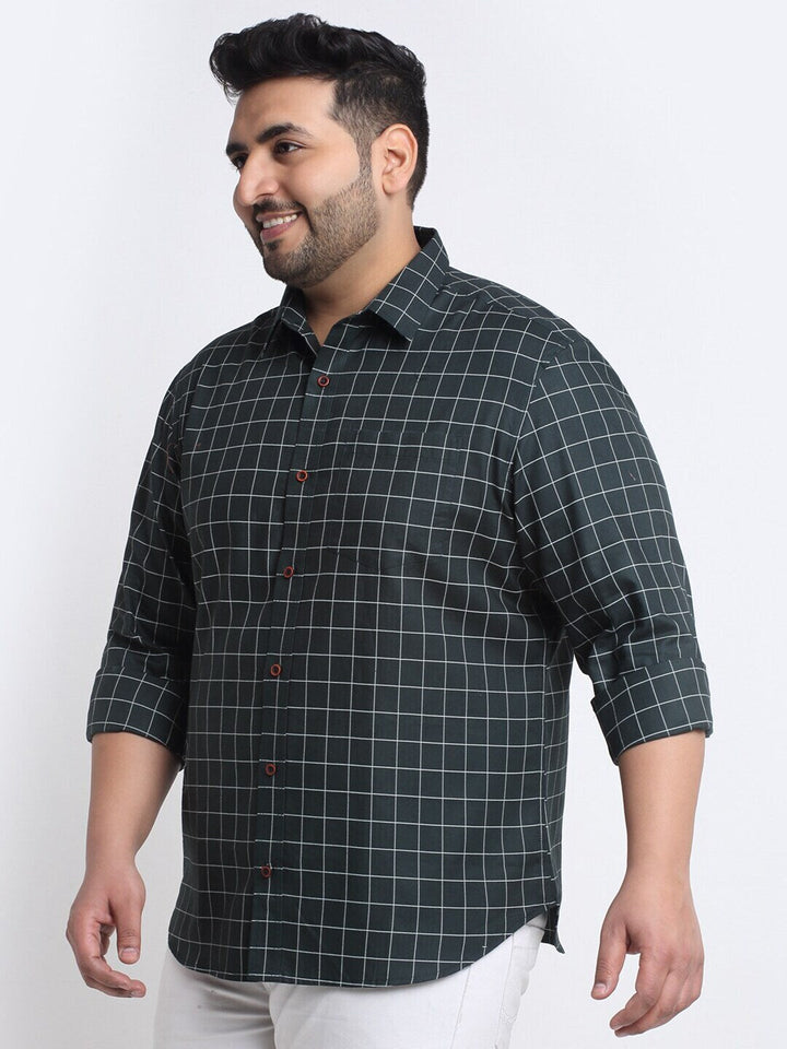 plusS Men Plus Size Grid Tattersall Checks Cotton Casual Shirt