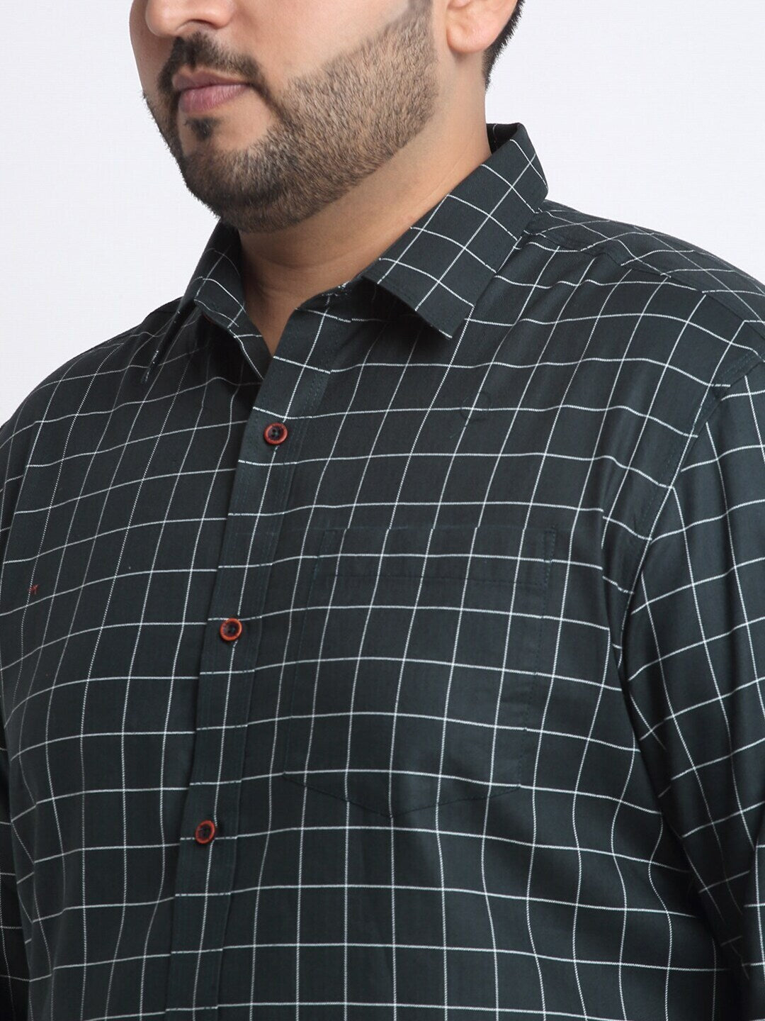 plusS Men Plus Size Grid Tattersall Checks Cotton Casual Shirt