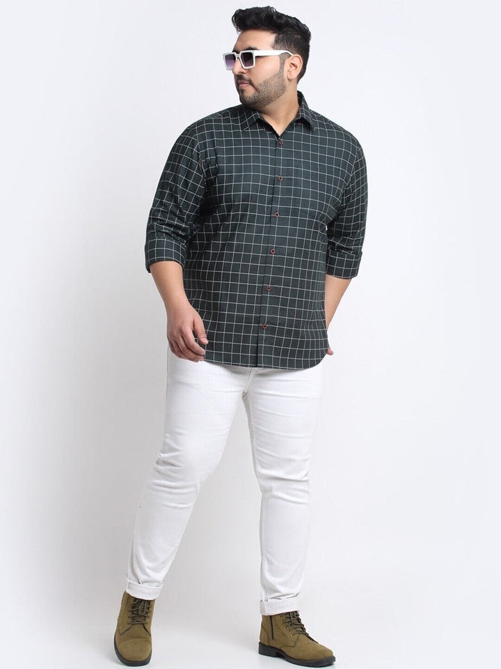 plusS Men Plus Size Grid Tattersall Checks Cotton Casual Shirt