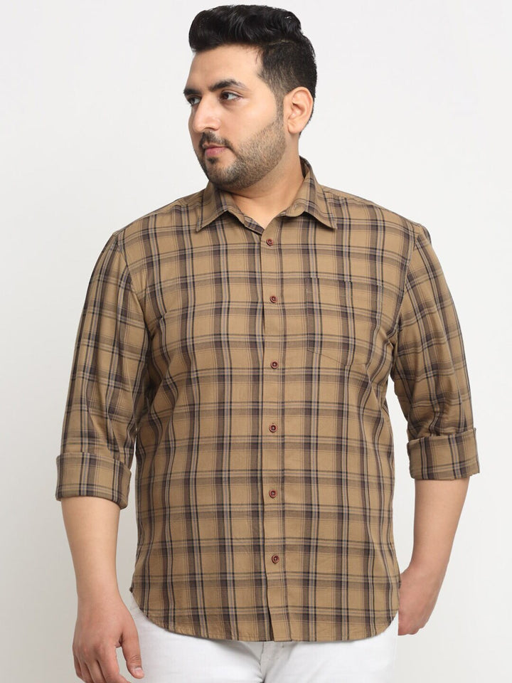 plusS Plus Size Tartan Checks Cotton Casual Shirt