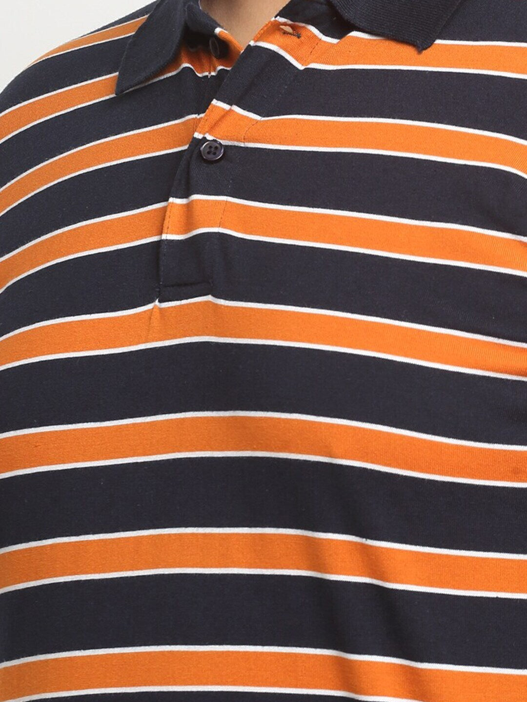 plusS Orange And Black Striped Polo Collar Cotton T-Shirt