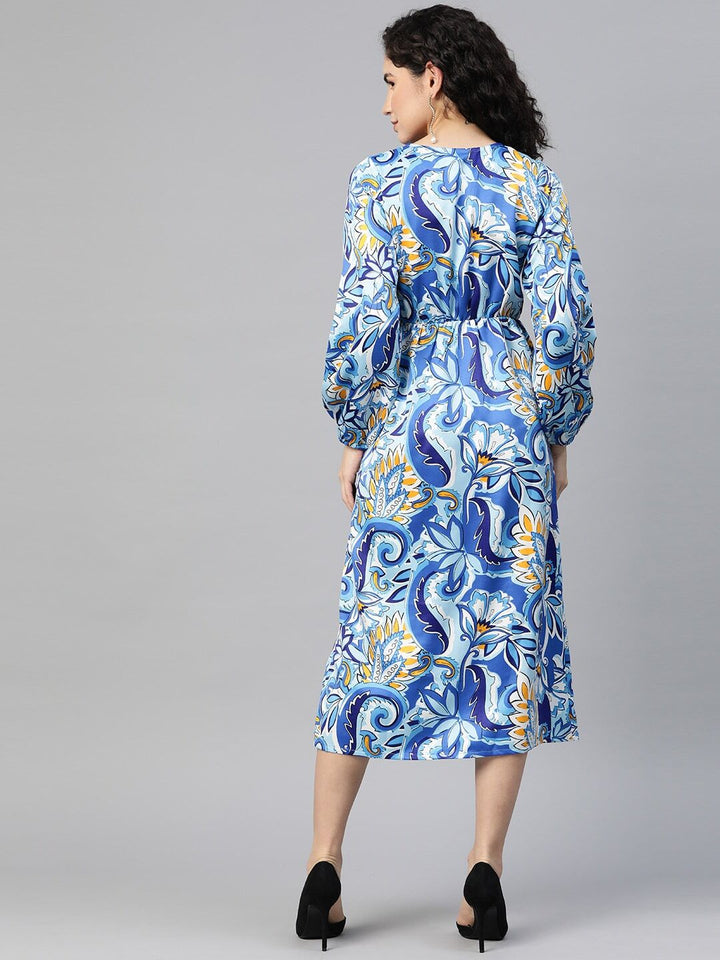 plusS Floral Print Puff Sleeve Layered Midi Dress