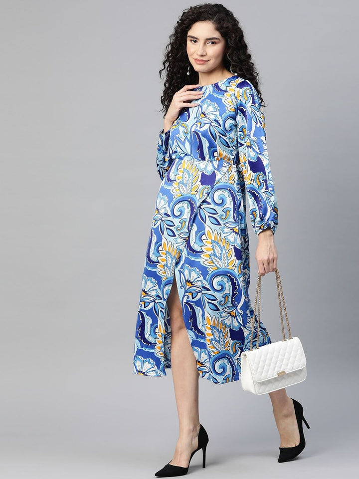 plusS Floral Print Puff Sleeve Layered Midi Dress