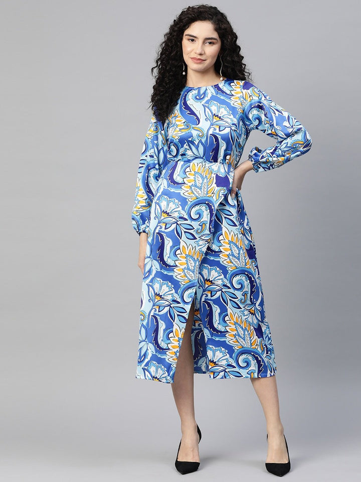 plusS Floral Print Puff Sleeve Layered Midi Dress