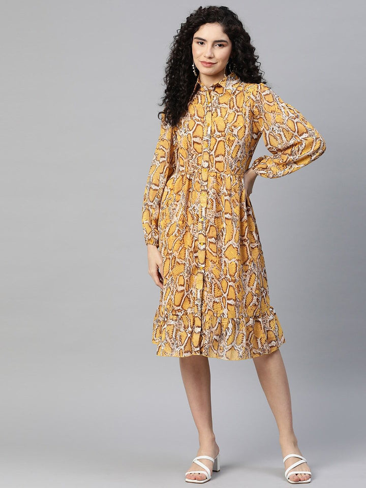 plusS Printed Puff Sleeve Shirt Dress