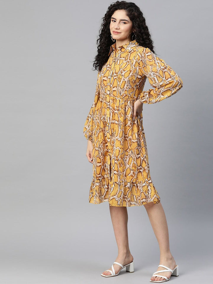 plusS Printed Puff Sleeve Shirt Dress