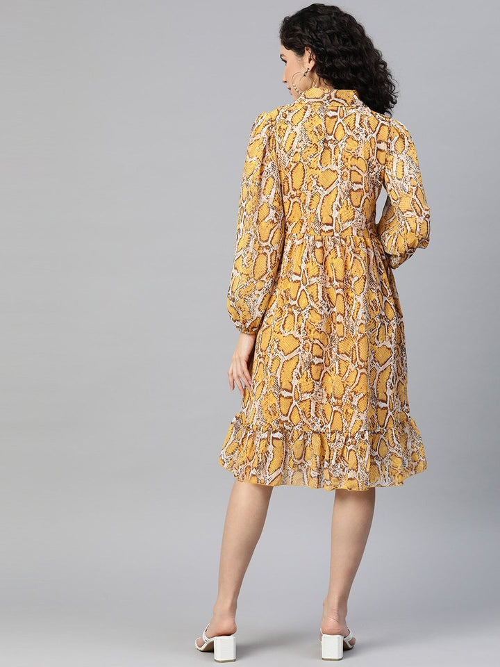 plusS Printed Puff Sleeve Shirt Dress