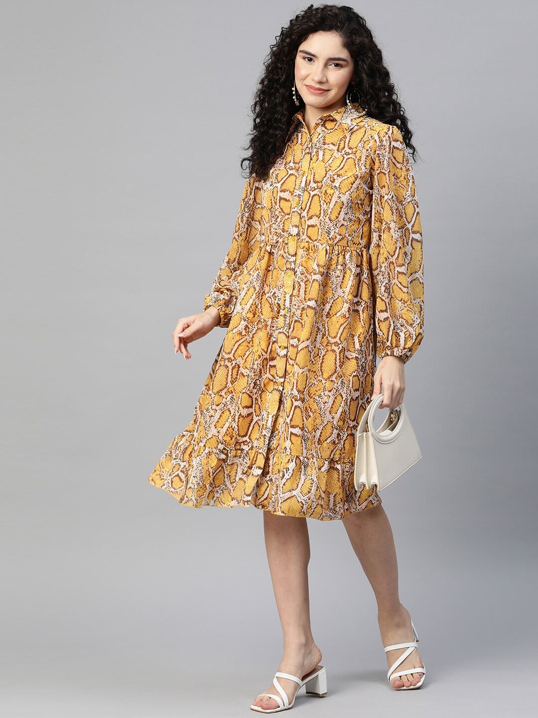 plusS Printed Puff Sleeve Shirt Dress