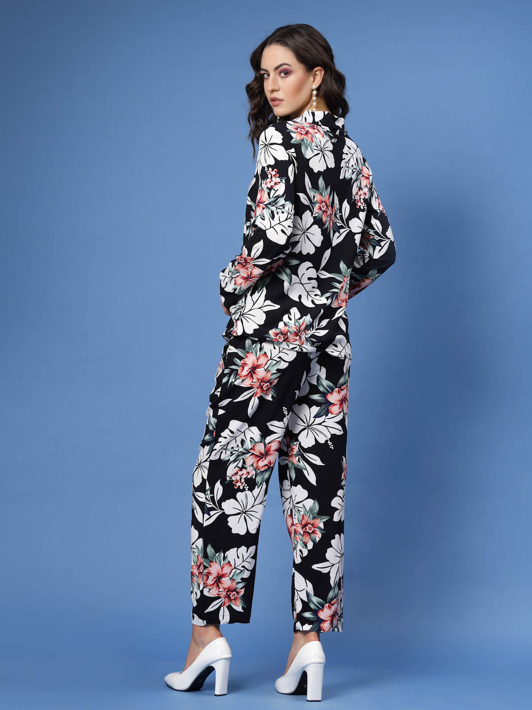 Floral Printed Lapel Collar Shirt & Trousers