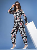 Floral Printed Lapel Collar Shirt & Trousers
