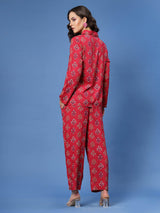 Red & Blue Ethnic Motifs Printed Shirt & Trouser