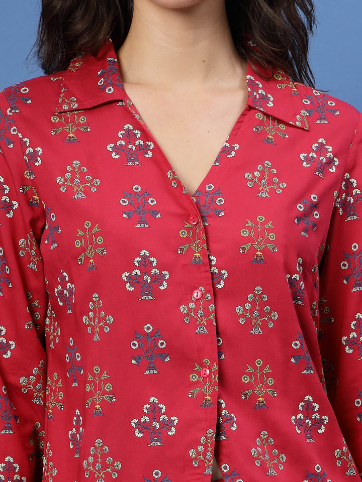 Red & Blue Ethnic Motifs Printed Shirt & Trouser