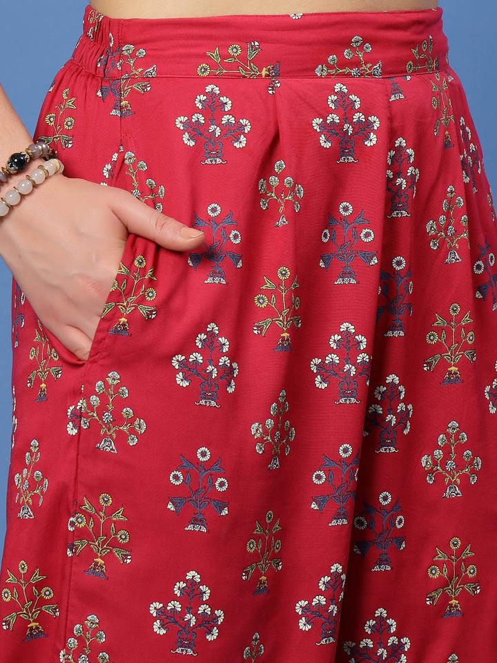 Red & Blue Ethnic Motifs Printed Shirt & Trouser