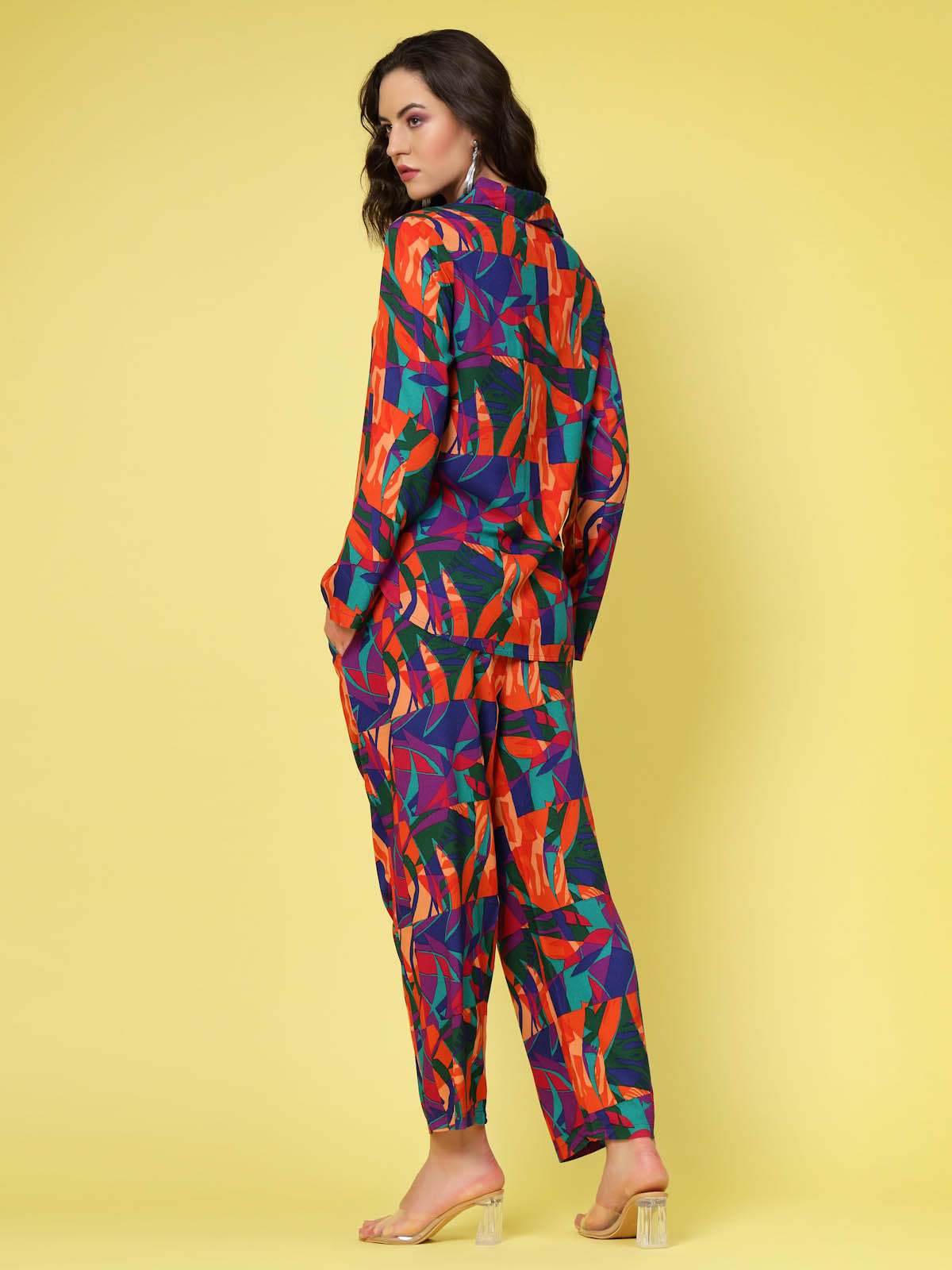 Orange & Blue Abstract Printed Long Sleeves Shirt & Trouser