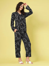 Black & Grey Abstract Printed Shirt Collar Shirt With Trousers