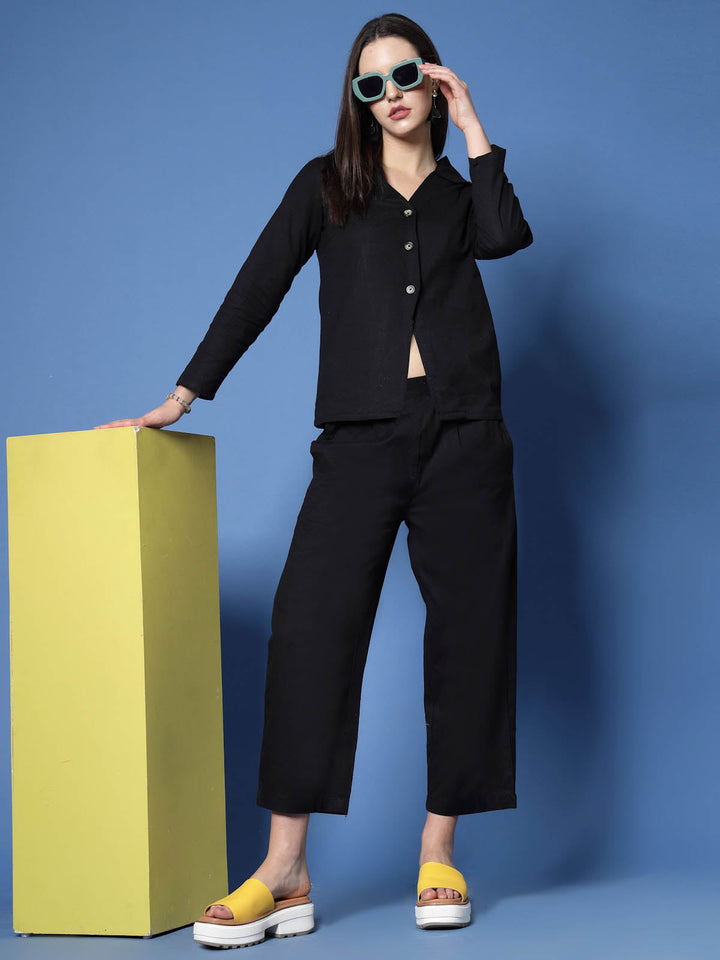 Black Pure Cotton Shirt With Trouser Co-Ords