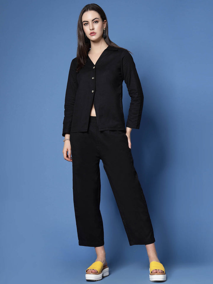 Black Pure Cotton Shirt With Trouser Co-Ords