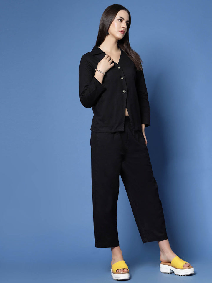 Black Pure Cotton Shirt With Trouser Co-Ords