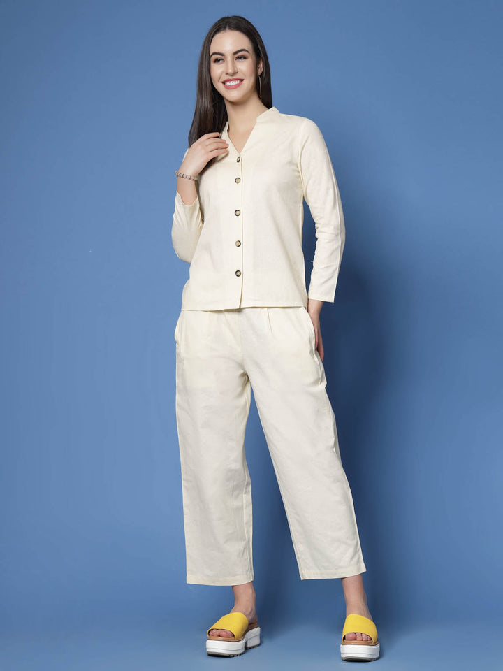 Cream Coloured Pure Cotton Shirt With Trousers