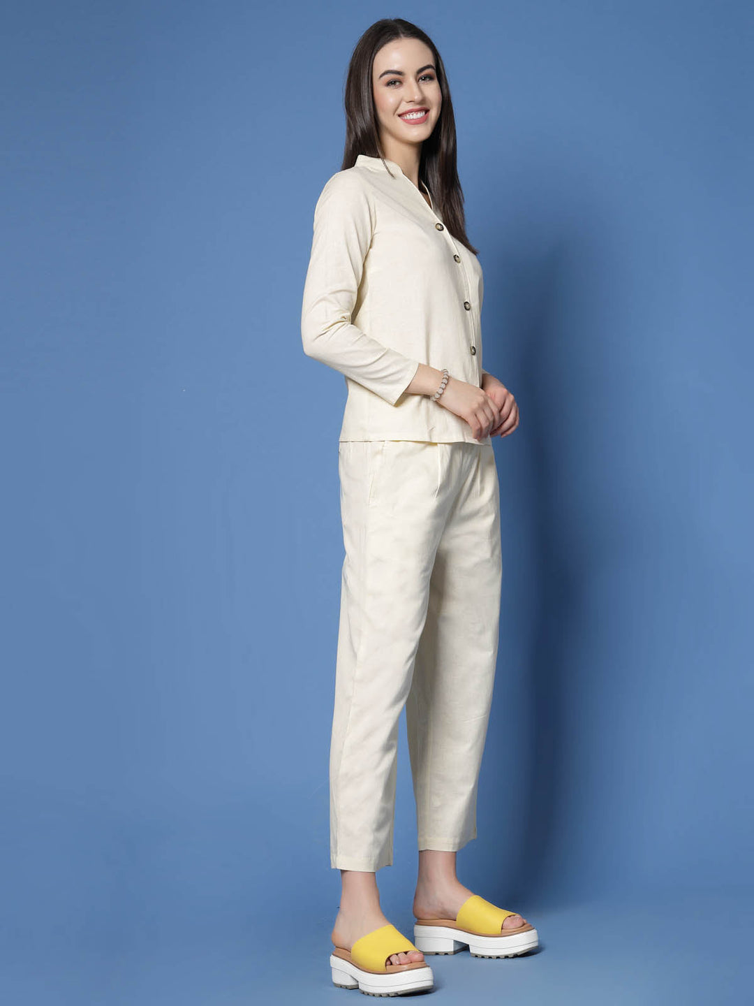 Cream Coloured Pure Cotton Shirt With Trousers