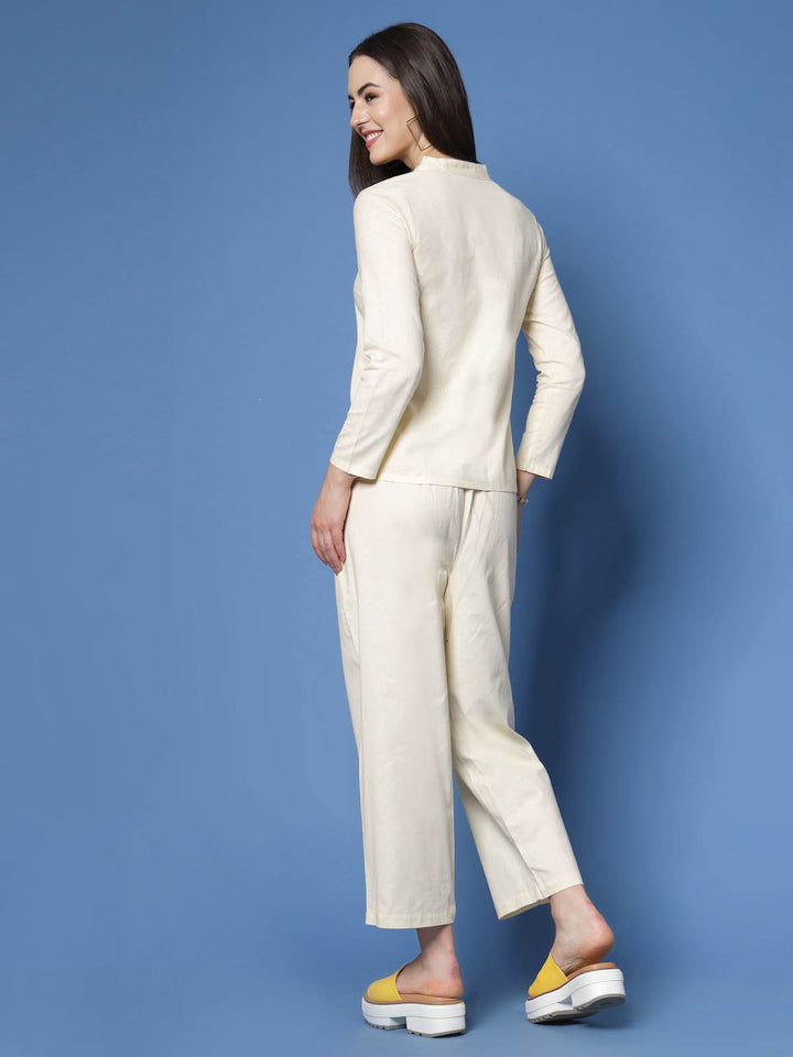 Cream Coloured Pure Cotton Shirt With Trousers