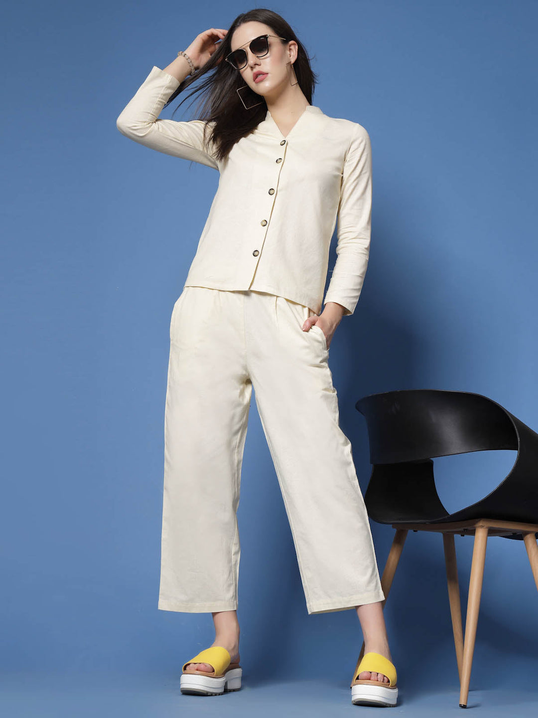 Cream Coloured Pure Cotton Shirt With Trousers