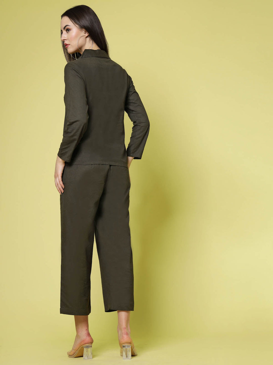 Olive Green Pure Cotton Shirt With Trousers