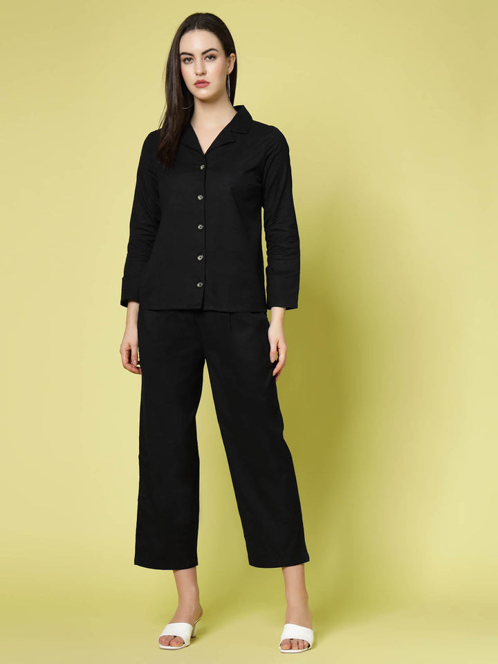 Black Pure Cotton Shirt With Trouser