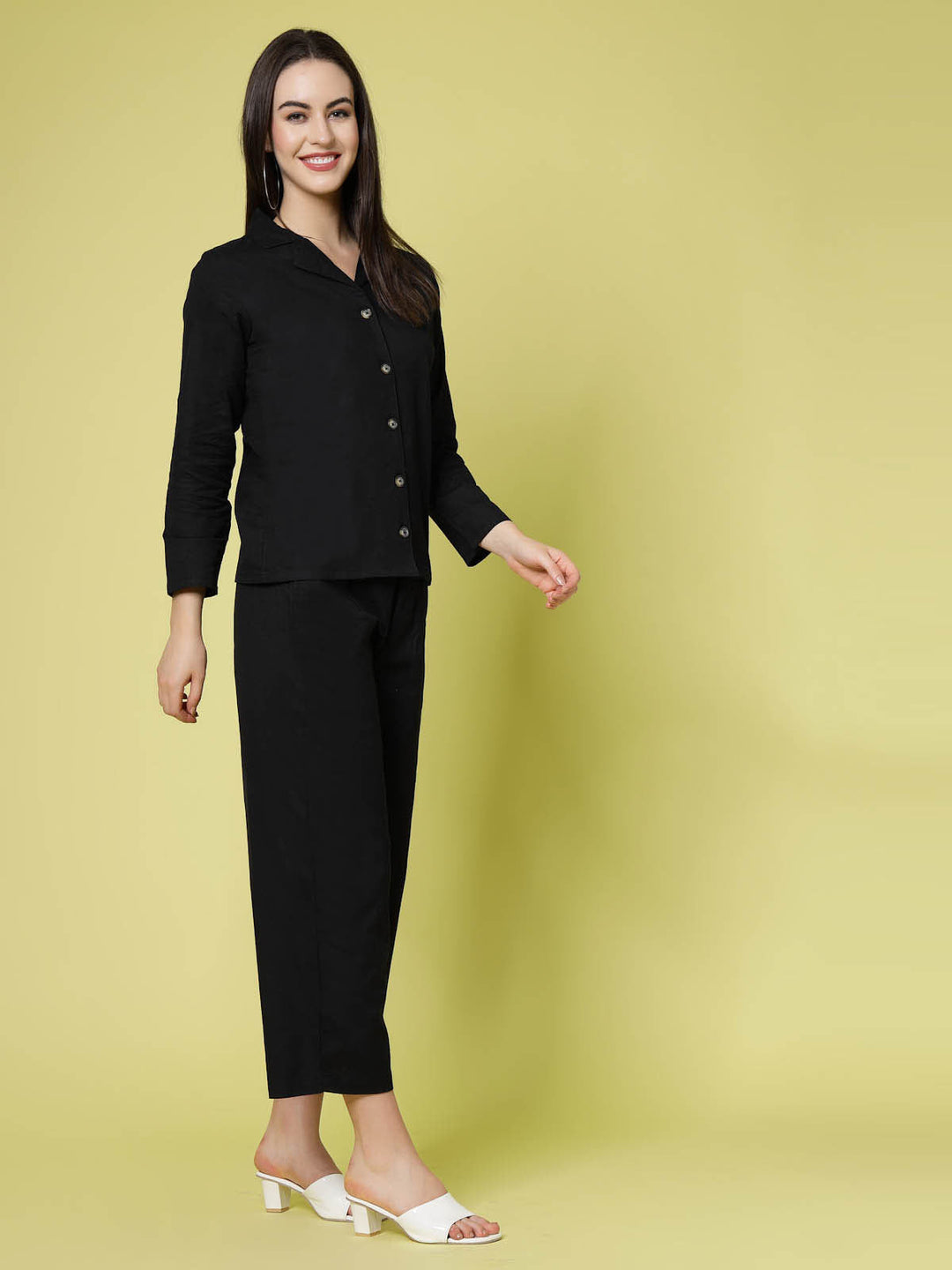 Black Pure Cotton Shirt With Trouser