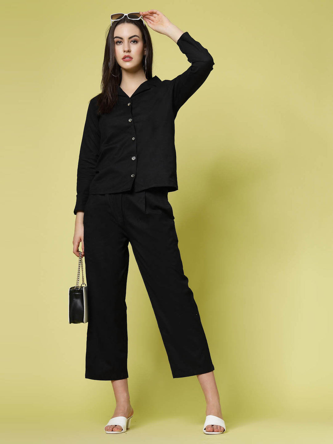 Black Pure Cotton Shirt With Trouser