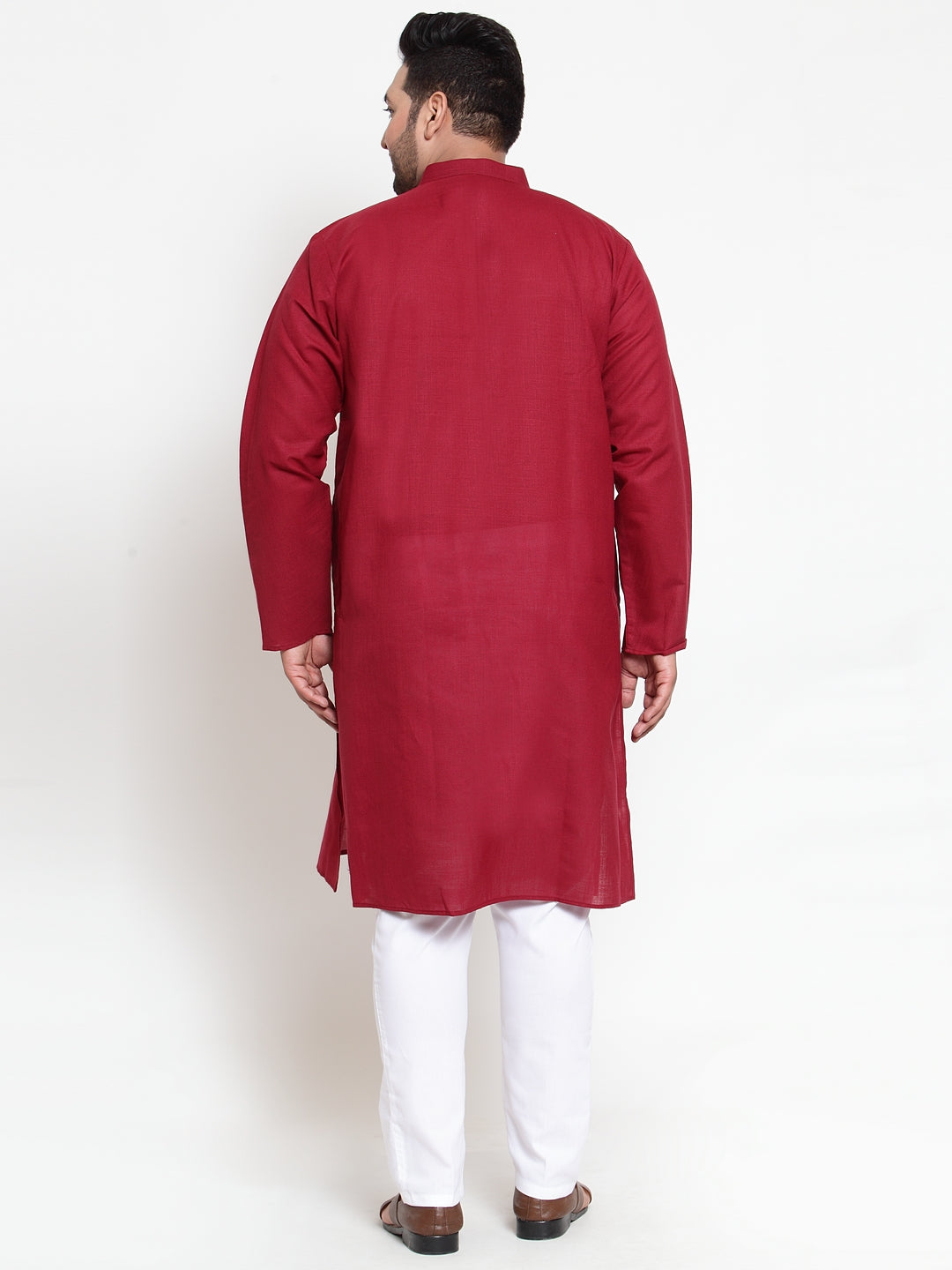 plusS Men Maroon  White Solid Kurta with Pyjamas