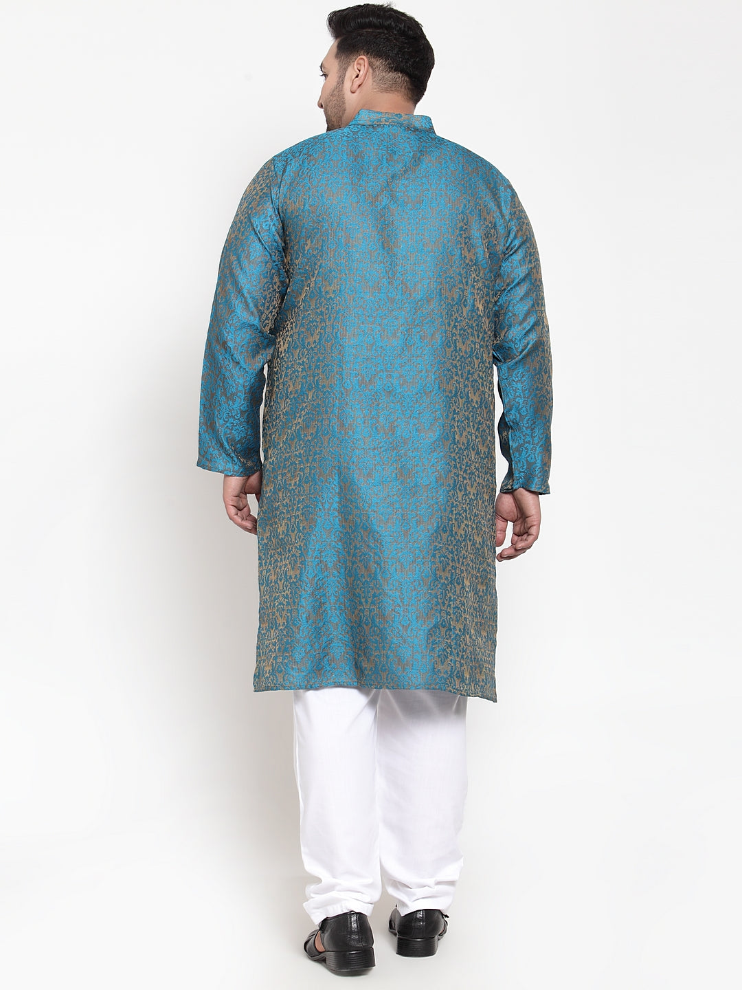 plusS Men Blue  White Self Design Kurta with Pyjamas