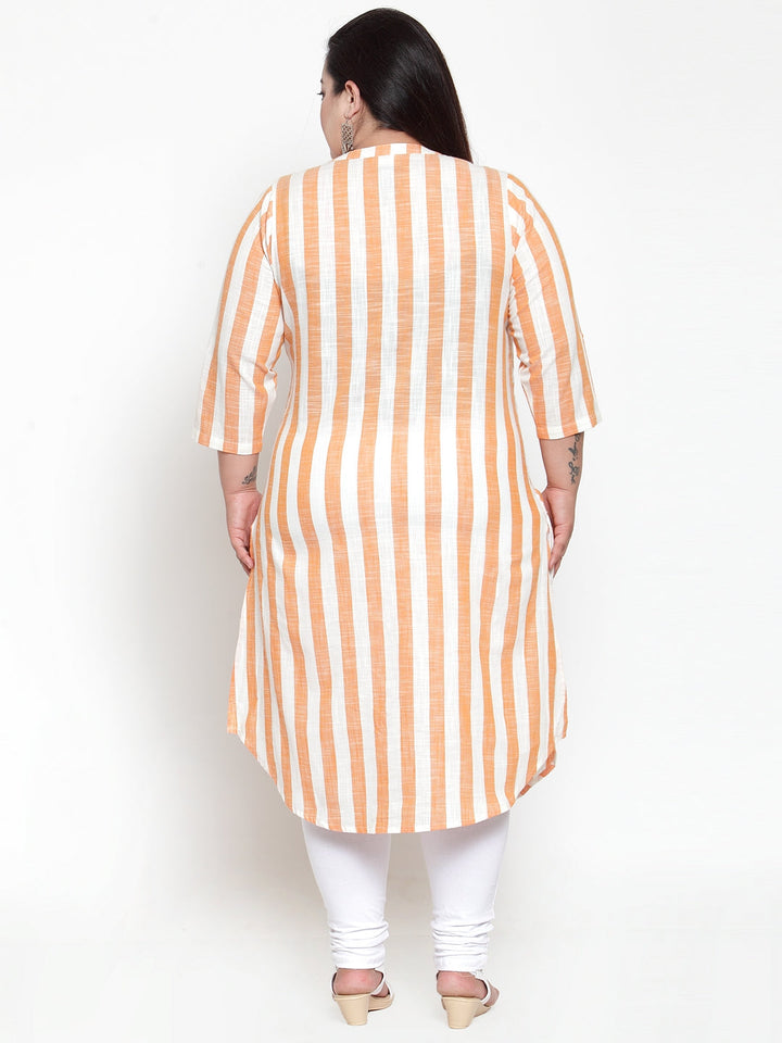 Women White & Orange Striped Tunic